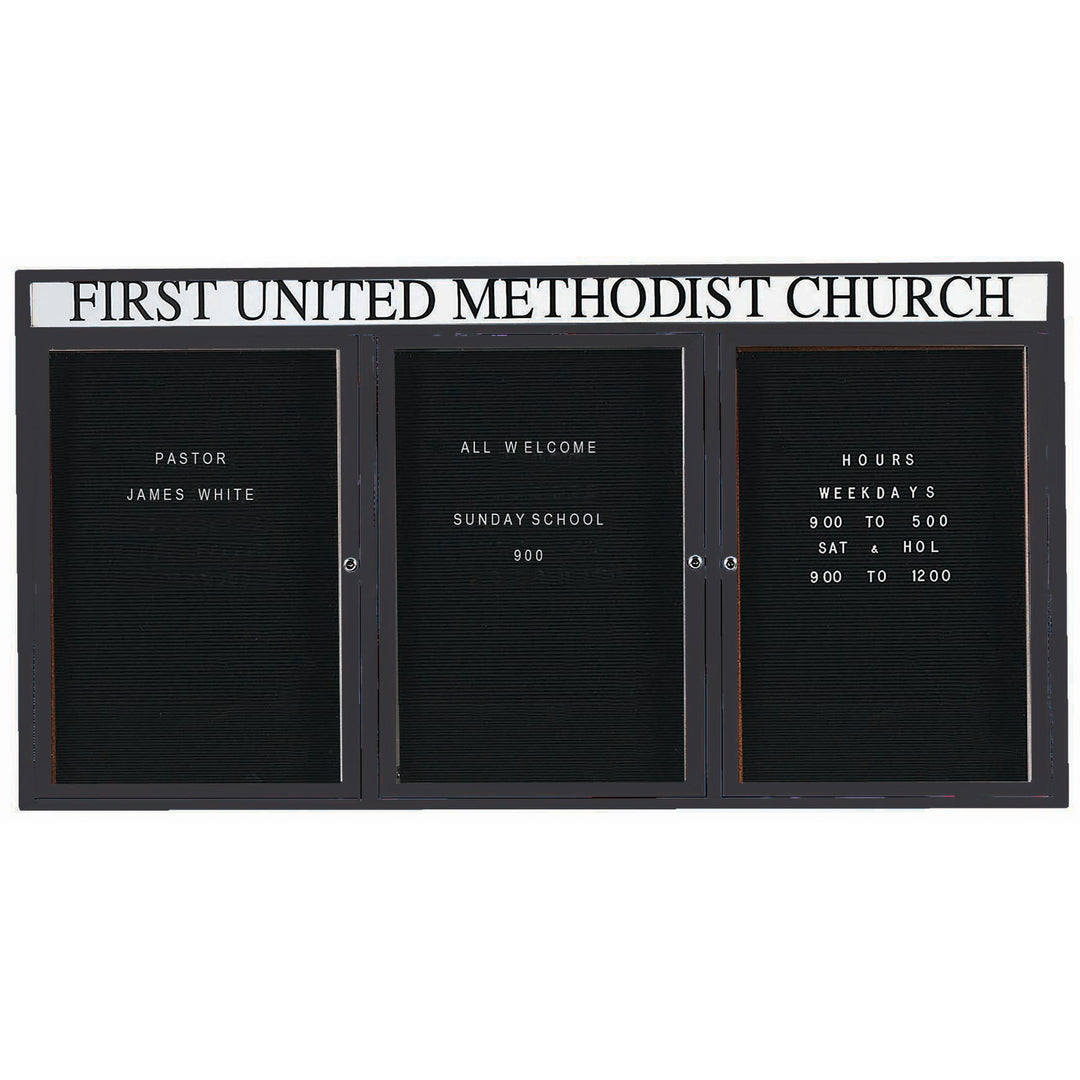 3 Door Enclosed Letter Board With Header - Outdoor Usage