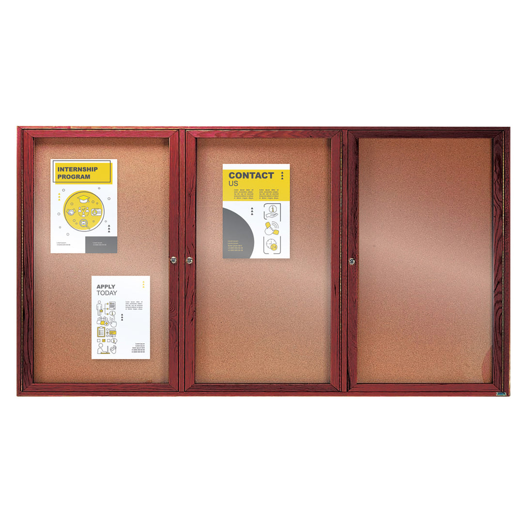 3 Door Wood frame Enclosed Bulletin Board - Indoor Usage