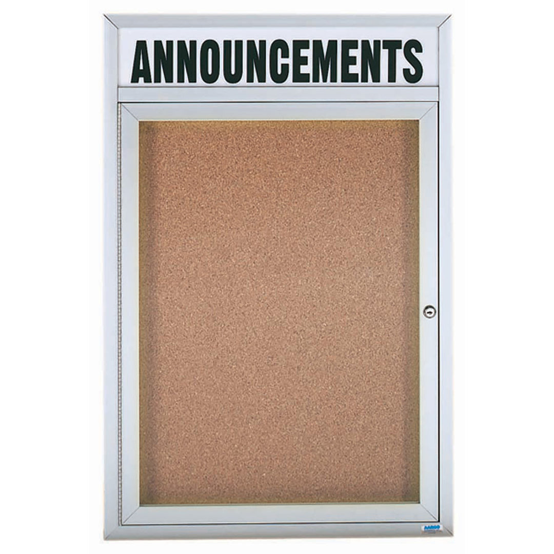 1 Door Enclosed Bulletin Board with Header - Indoor Usage