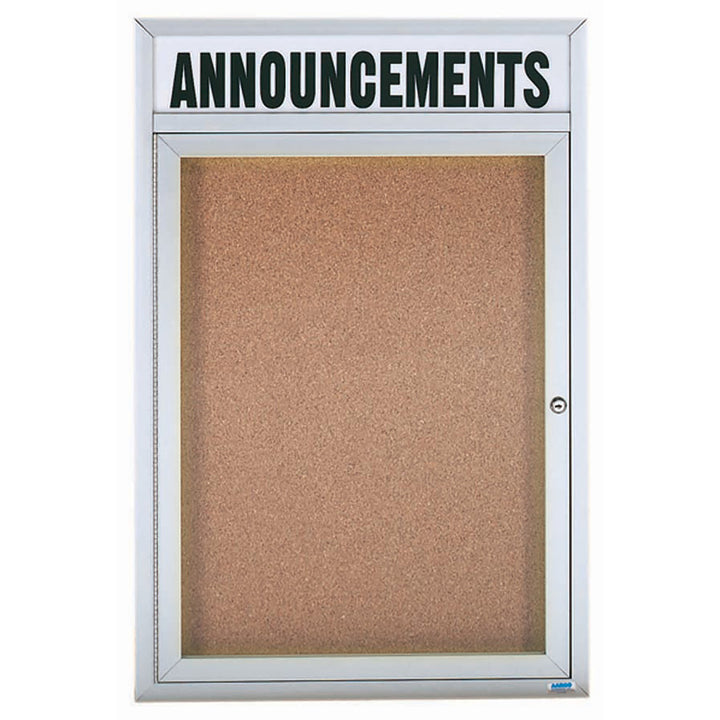 1 Door Enclosed Bulletin Board with Header - Indoor Usage