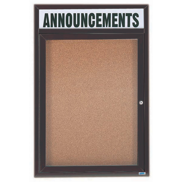 1 Door Enclosed Bulletin Board with Header - Indoor Usage