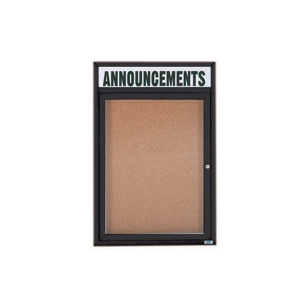 1 Door Enclosed Bulletin Board with Header - Indoor Usage