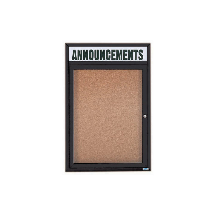1 Door Enclosed Bulletin Board with Header - Indoor Usage