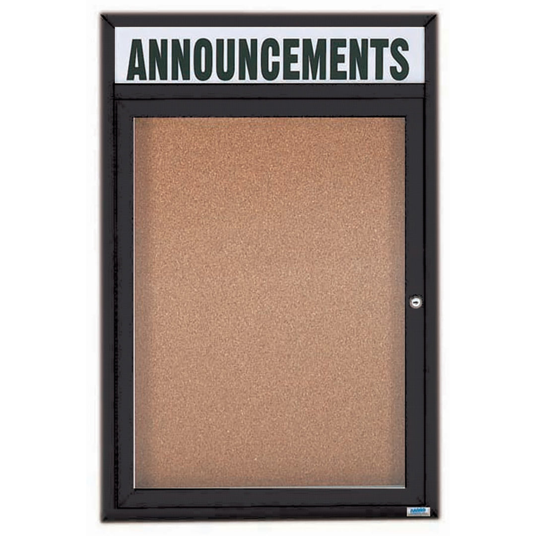 1 Door Enclosed Bulletin Board with Header - Indoor Usage