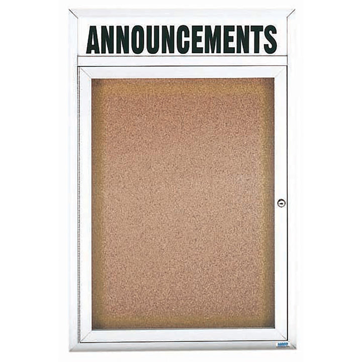 1 Door Enclosed Bulletin Board with Header - Indoor Usage