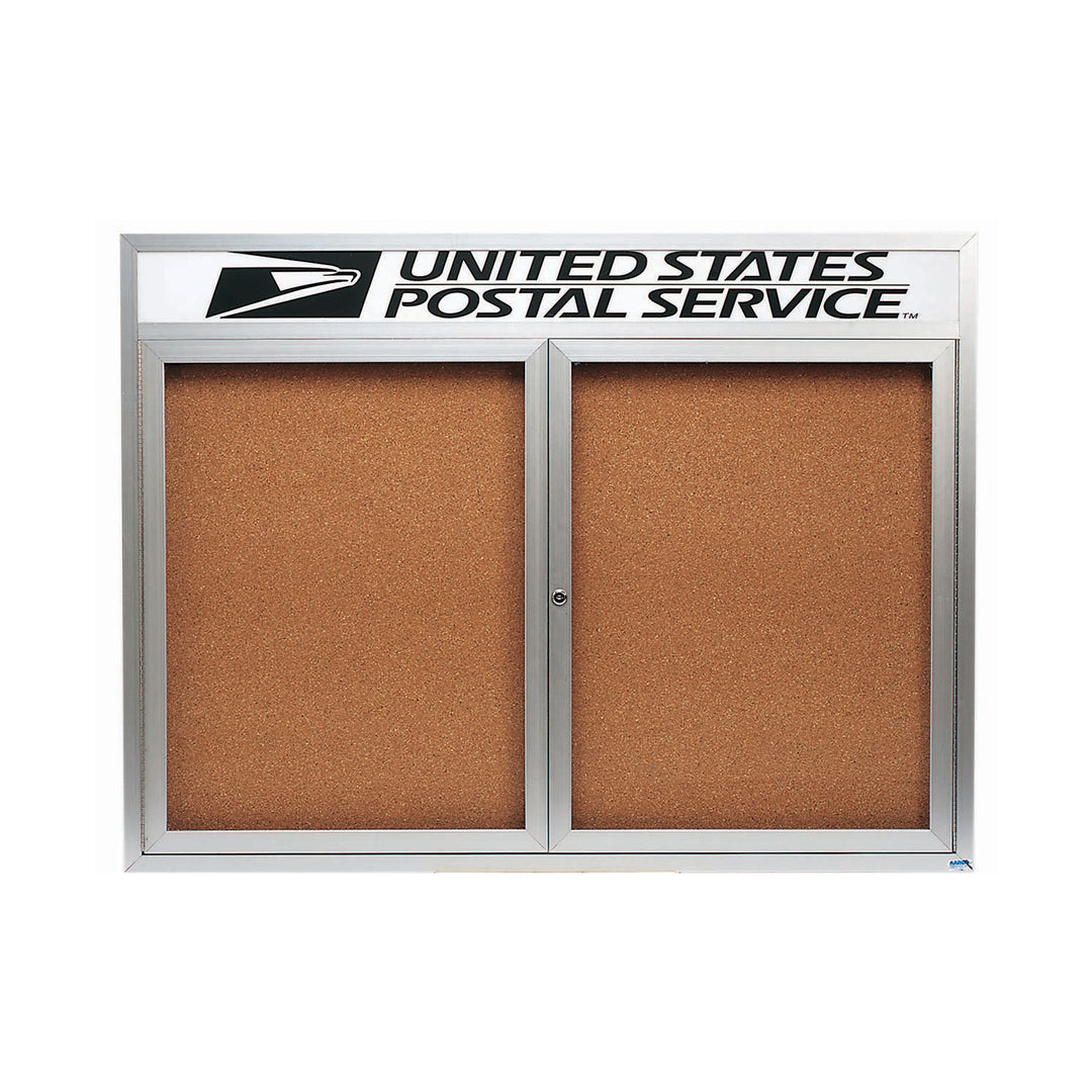 2 Door Enclosed Bulletin Board with Header - Illuminated - Outdoor Usage