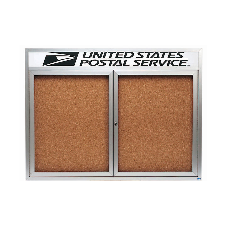 2 Door Enclosed Bulletin Board with Header - Illuminated - Outdoor Usage