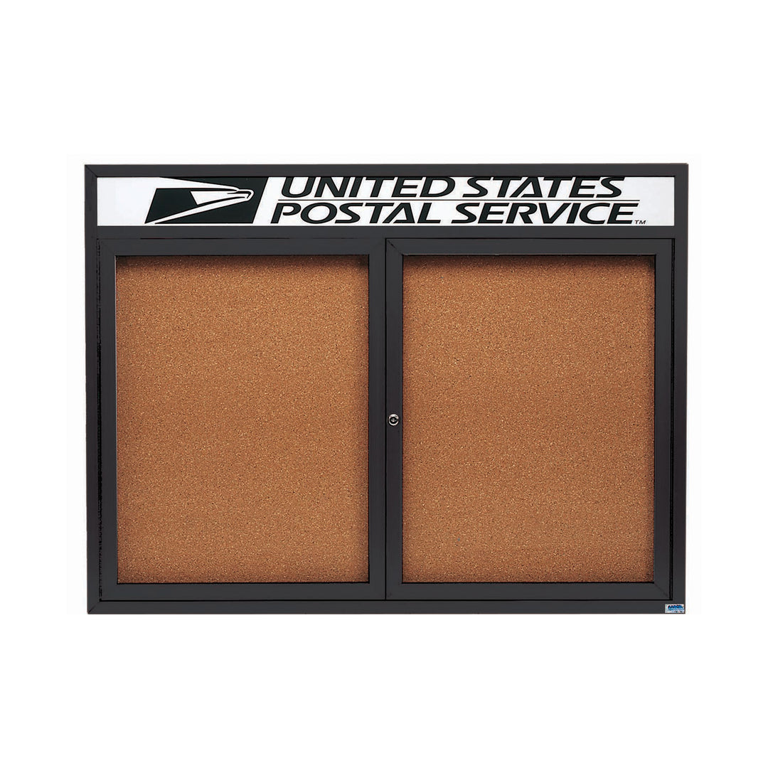 2 Door Enclosed Bulletin Board with Header - Indoor Usage