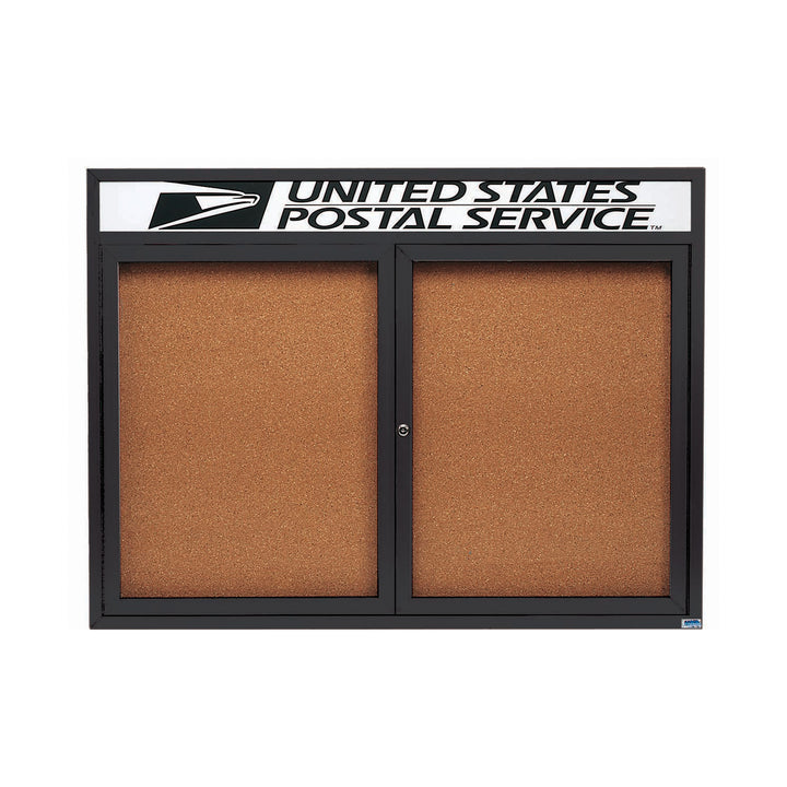 2 Door Enclosed Bulletin Board with Header - Indoor Usage