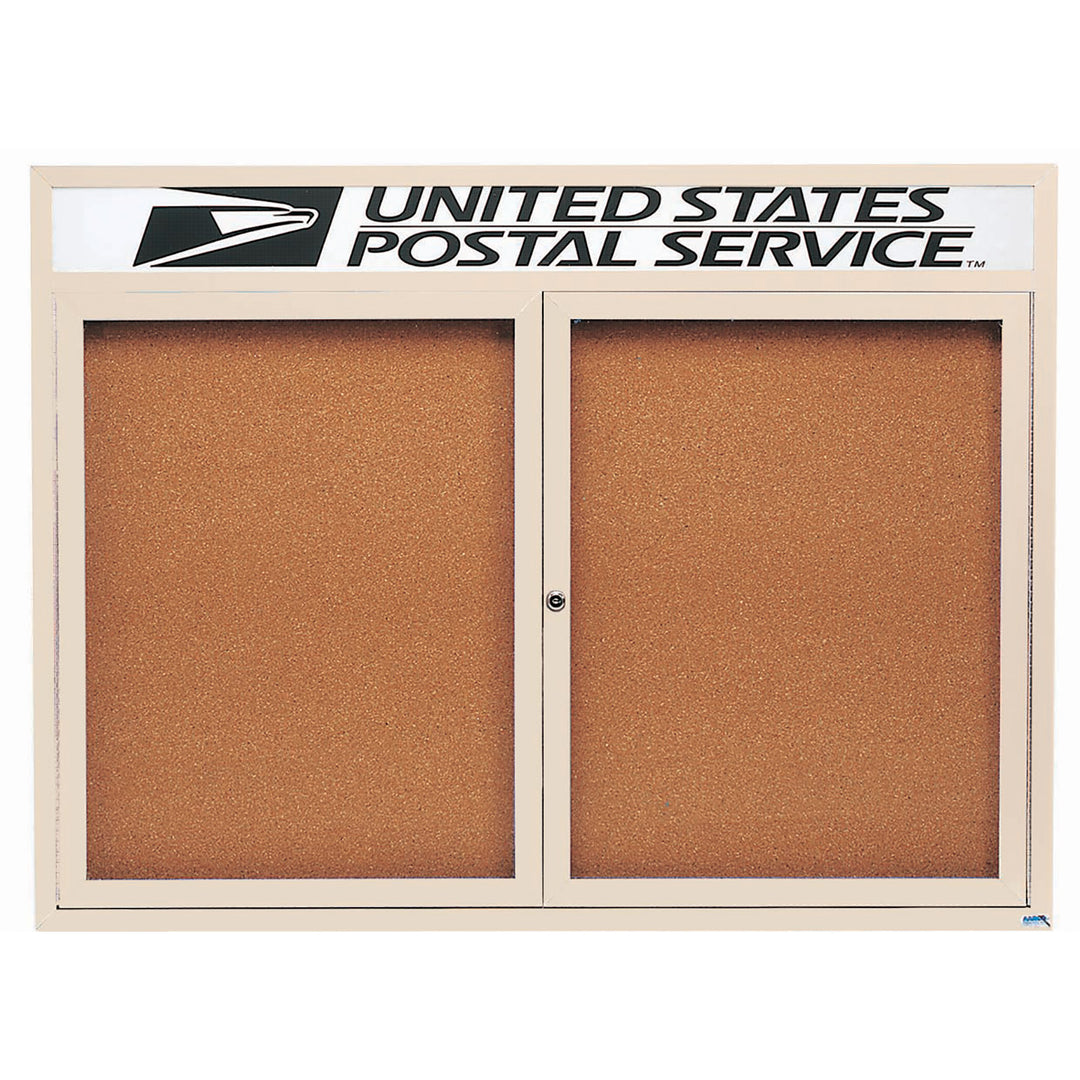 2 Door Enclosed Bulletin Board with Header - Indoor Usage