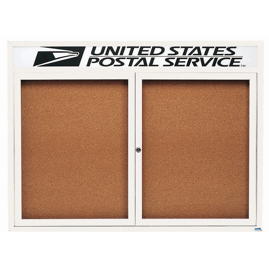 2 Door Enclosed Bulletin Board with Header - Indoor Usage
