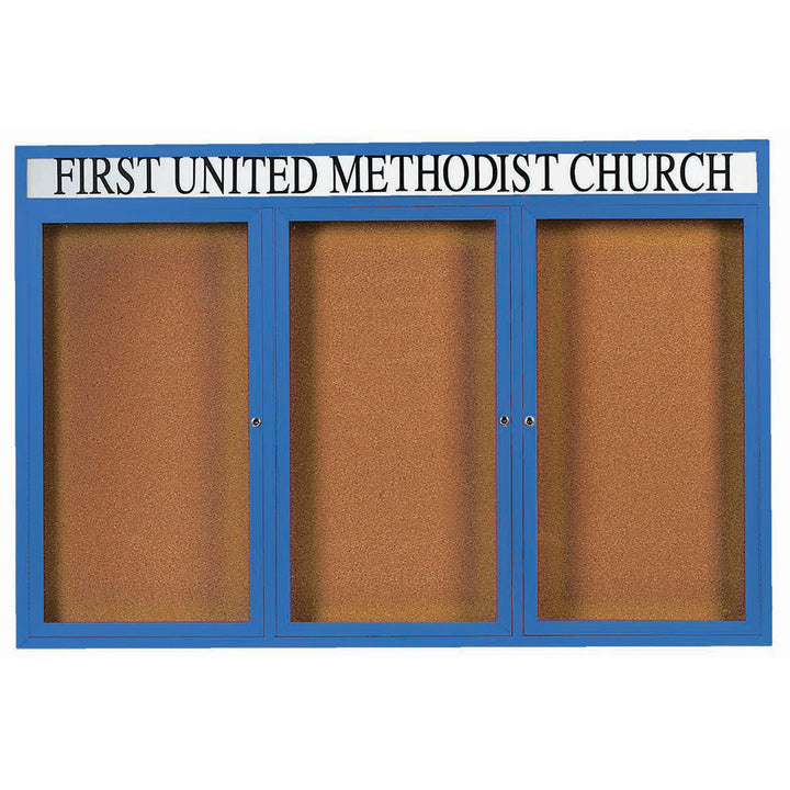 3 Door Enclosed Bulletin Board with Header - Indoor Usage