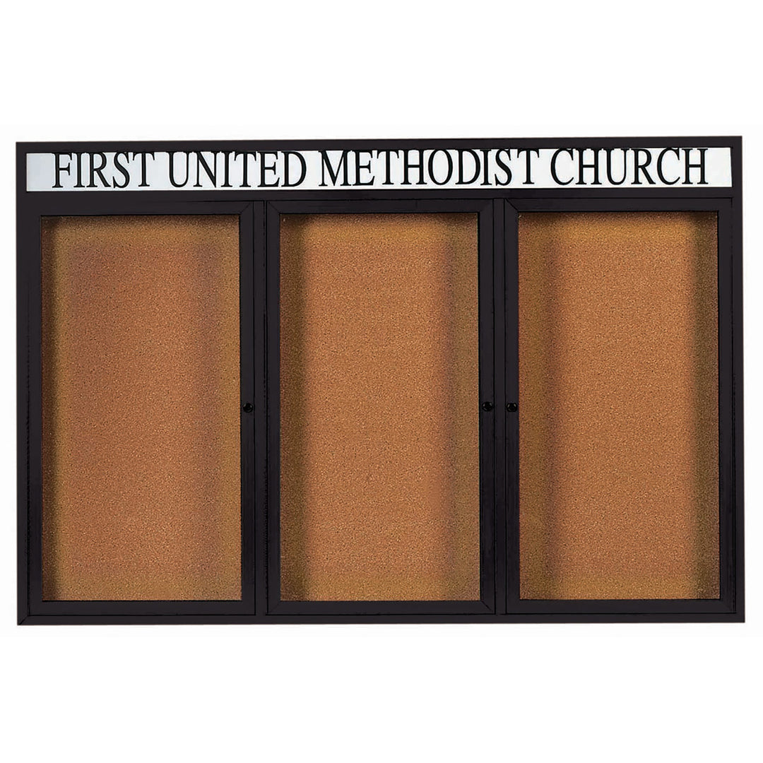 3 Door Enclosed Bulletin Board with Header - Indoor Usage