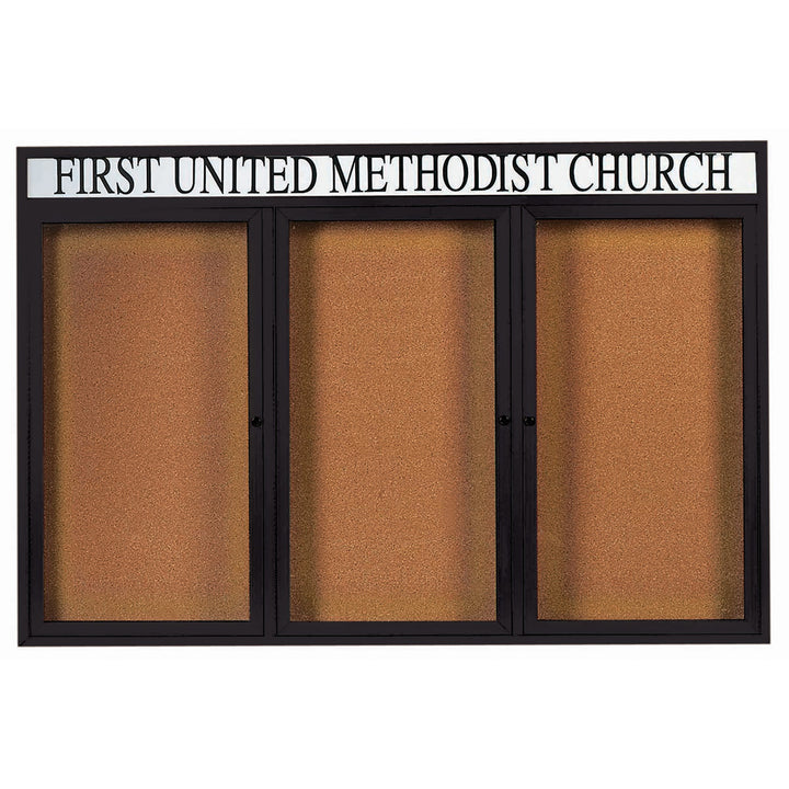 3 Door Enclosed Bulletin Board with Header - Indoor Usage
