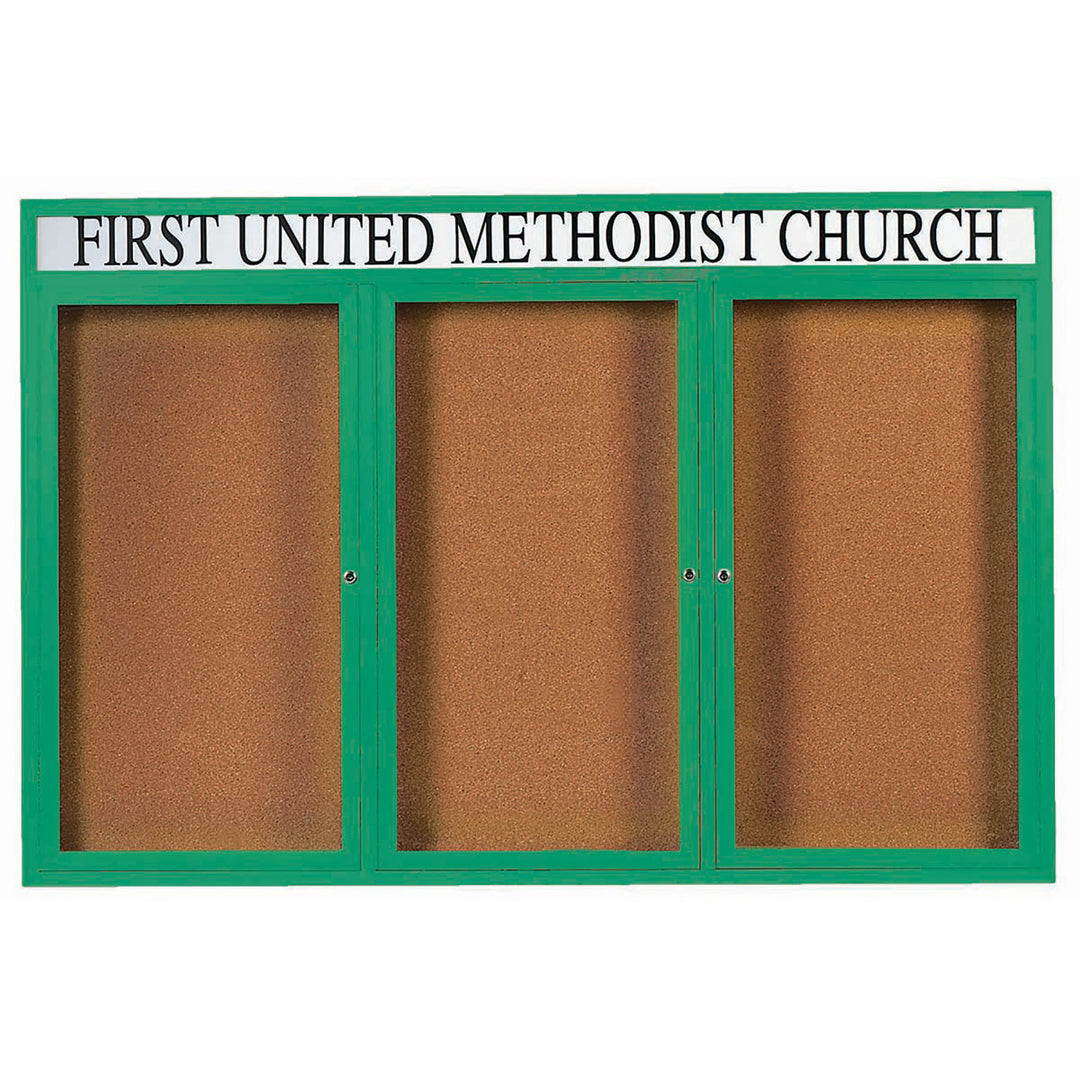 3 Door Enclosed Bulletin Board with Header - Indoor Usage