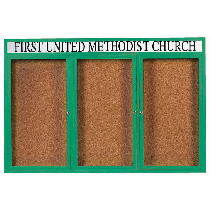 3 Door Enclosed Bulletin Board with Header - Indoor Usage