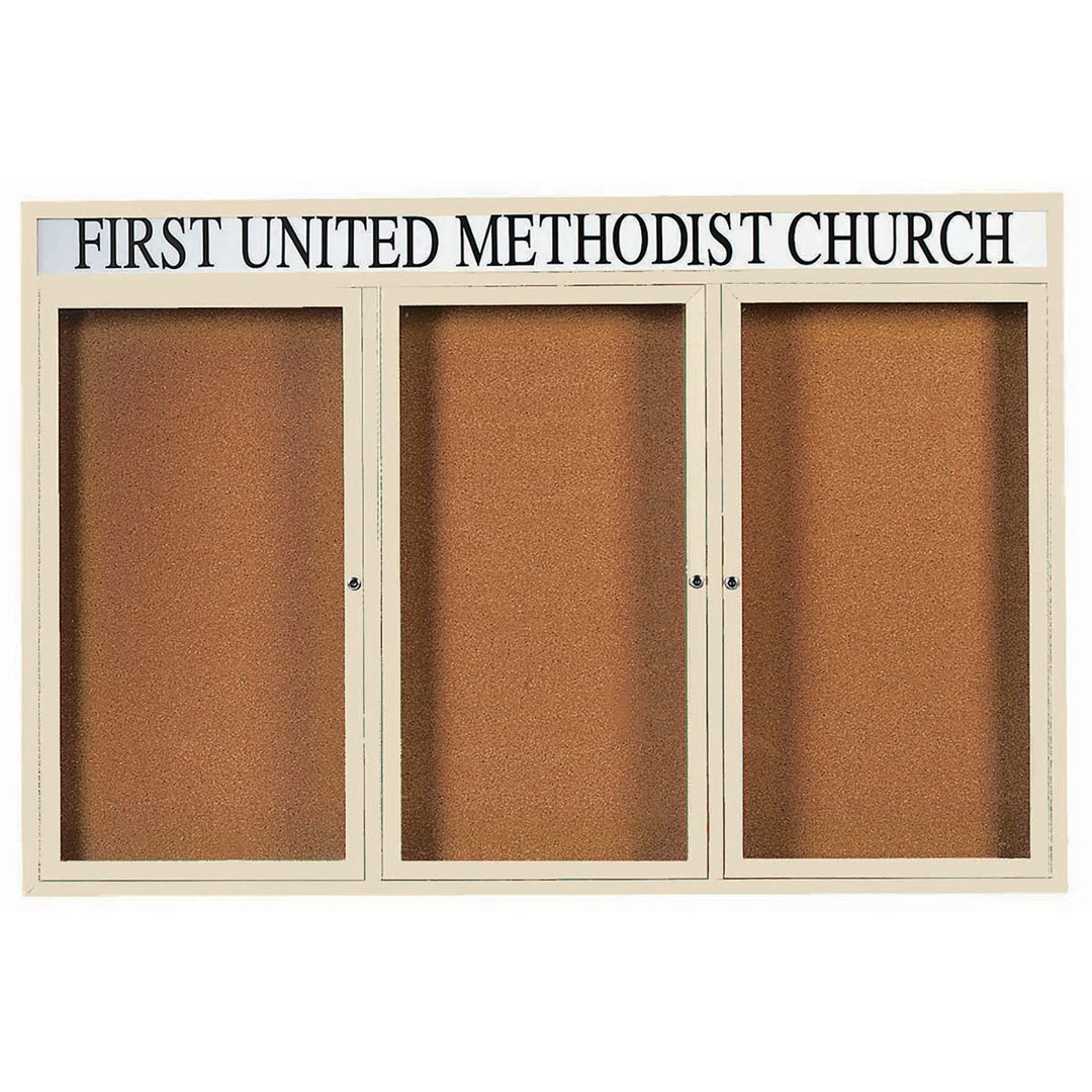 3 Door Enclosed Bulletin Board with Header - Indoor Usage