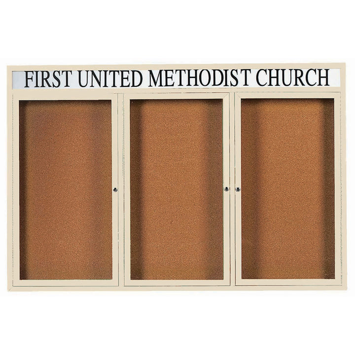 3 Door Enclosed Bulletin Board with Header - Indoor Usage