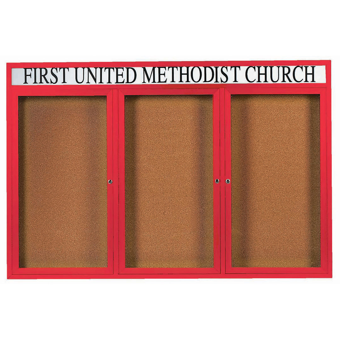 3 Door Enclosed Bulletin Board with Header - Indoor Usage