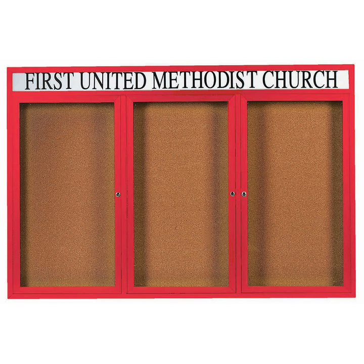 3 Door Enclosed Bulletin Board with Header - Indoor Usage