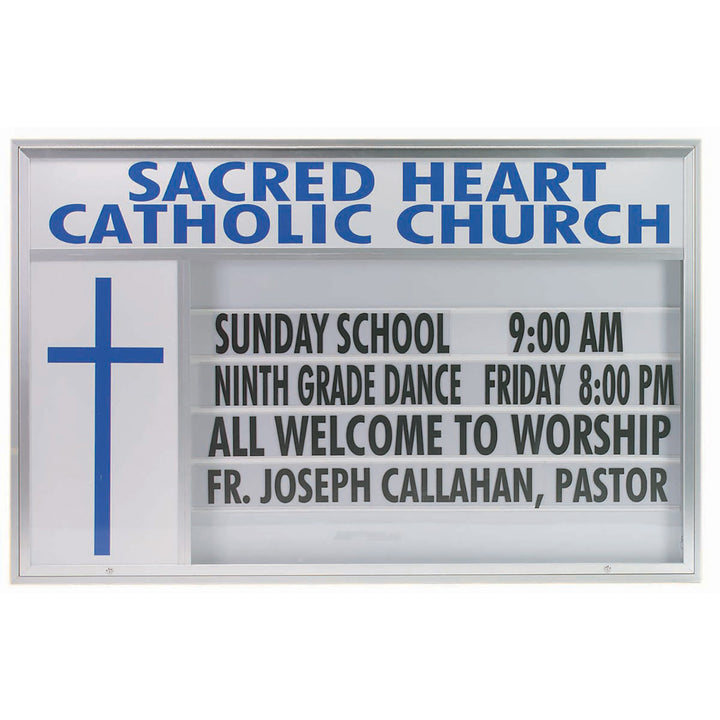 Marquee Changeable Sign Board with Symbol Area - Satin Aluminum Frame - Single Sided