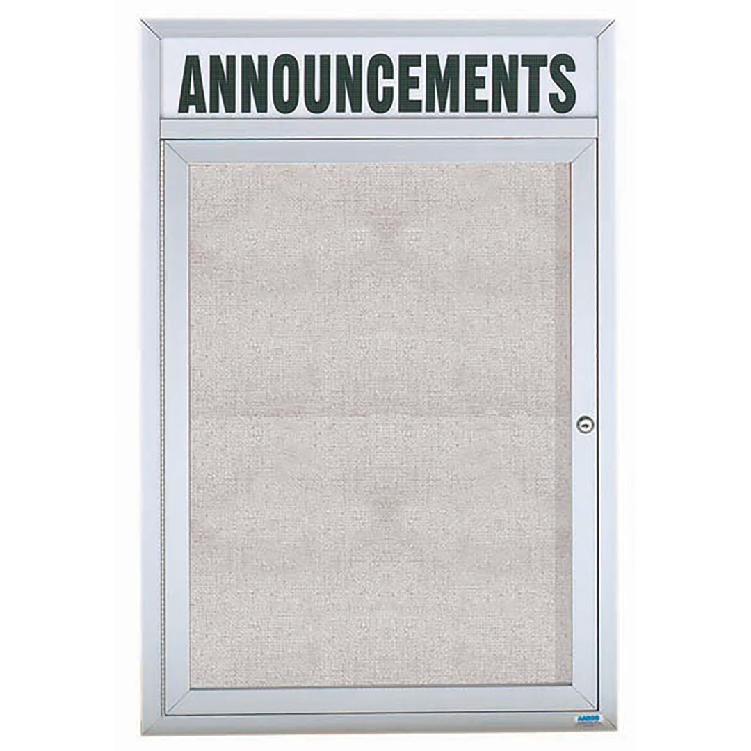 1 Door Enclosed Bulletin Board with Header - Non-Illuminated - Outdoor Usage