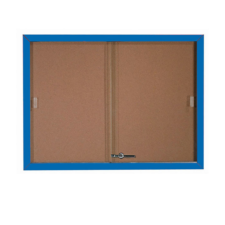 Enclosed Bulletin Board with Sliding Doors - Aluminum Color Frame - Indoor Usage