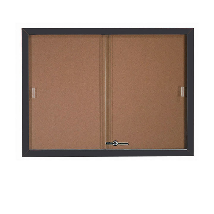 Enclosed Bulletin Board with Sliding Doors - Aluminum Color Frame - Indoor Usage