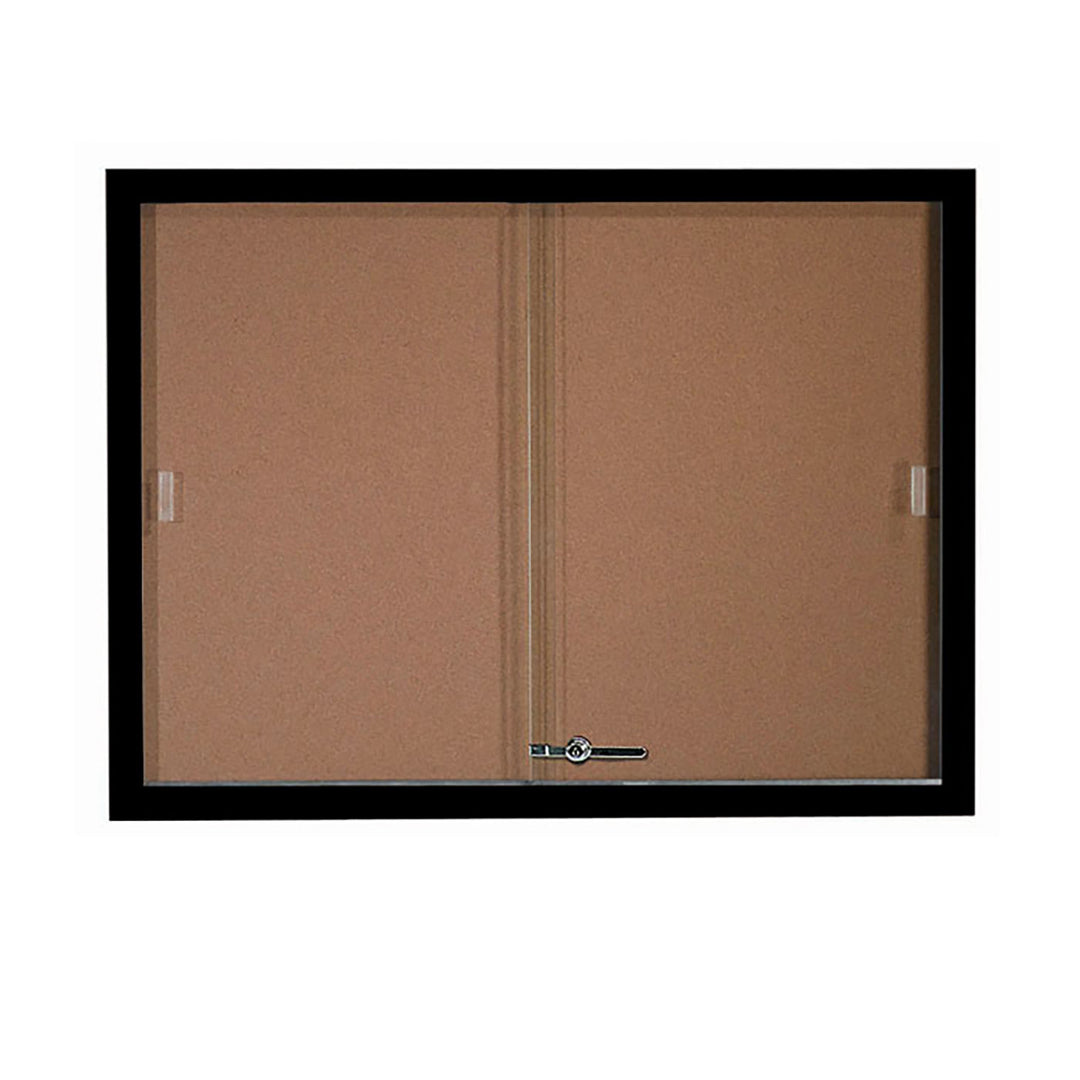 Enclosed Bulletin Board with Sliding Doors - Aluminum Color Frame - Indoor Usage
