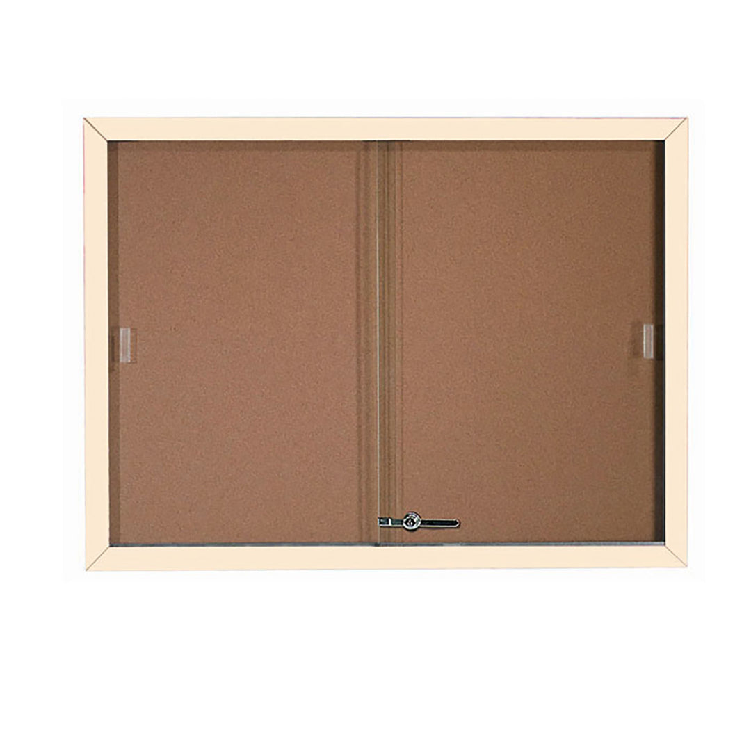 Enclosed Bulletin Board with Sliding Doors - Aluminum Color Frame - Indoor Usage