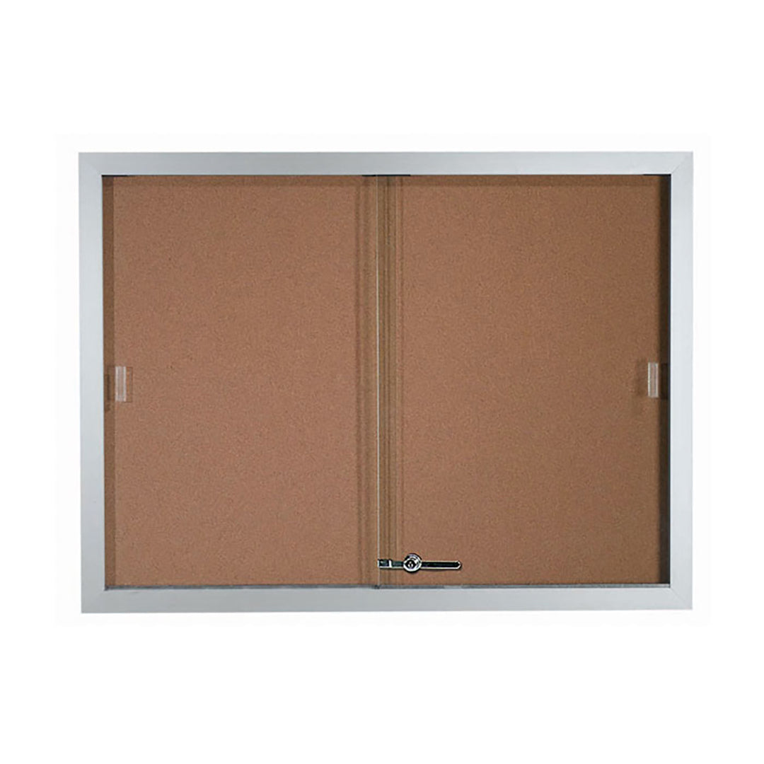 Enclosed Bulletin Board with Sliding Doors - Aluminum Color Frame - Indoor Usage