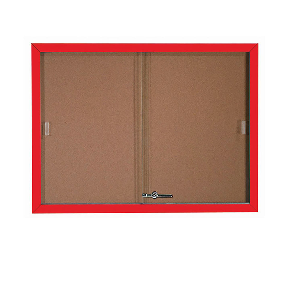 Enclosed Bulletin Board with Sliding Doors - Aluminum Color Frame - Indoor Usage