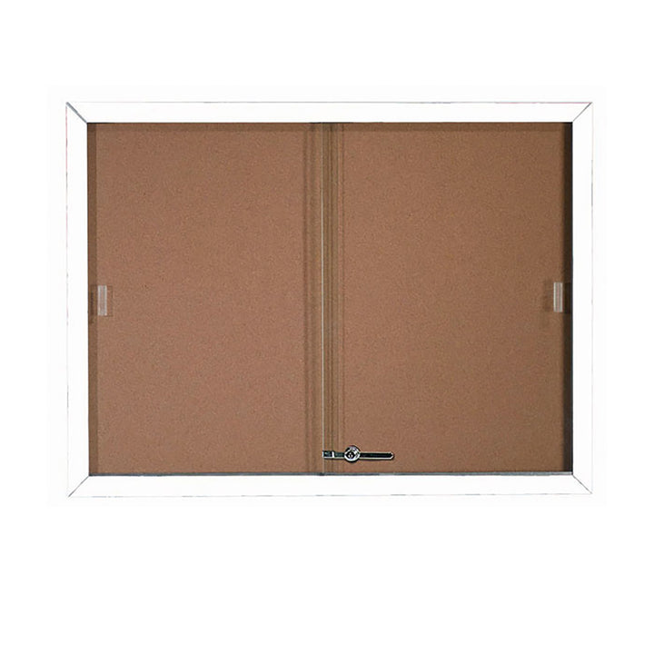 Enclosed Bulletin Board with Sliding Doors - Aluminum Color Frame - Indoor Usage