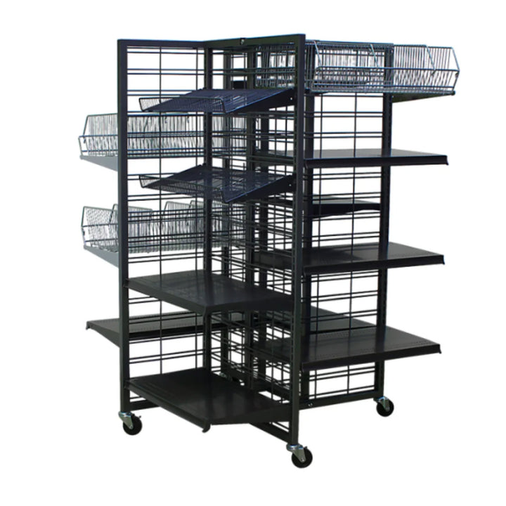 Convenience Store Shelving 4-Way Unit - Black