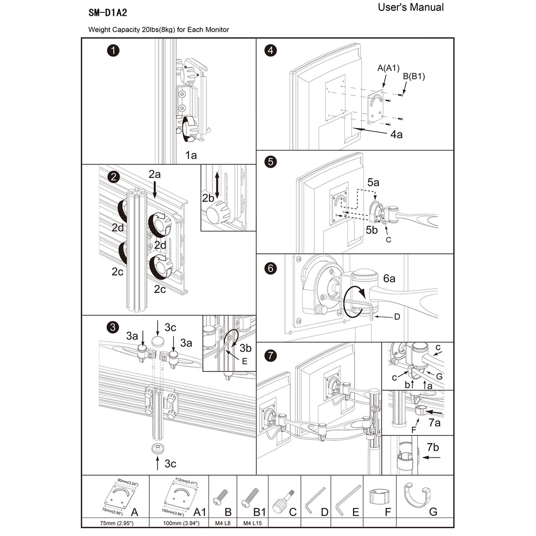 Dual VESA Mount for Slatwall w/ Quick Release Dual Arm