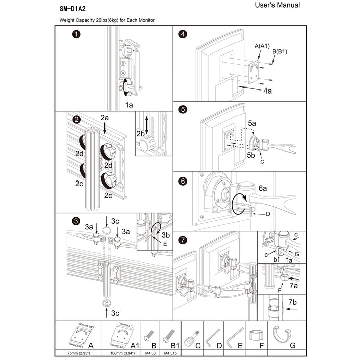 Dual VESA Mount for Slatwall w/ Quick Release Dual Arm