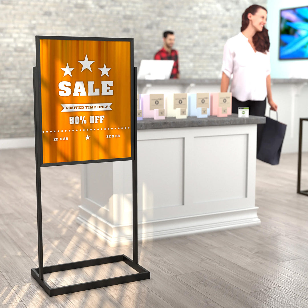 22" x 28" Single Bulletin Sign Holder with Rectangular Tubing Base