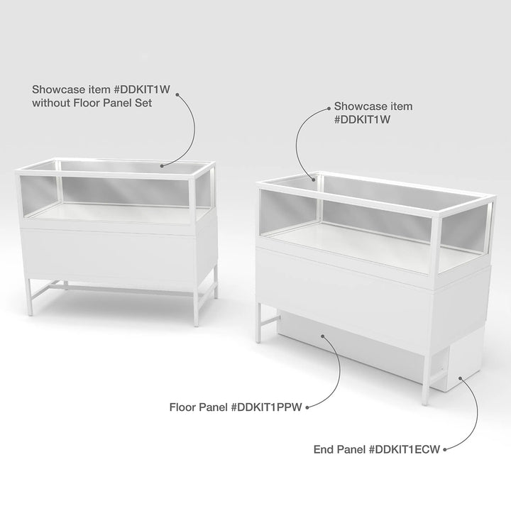 White Front Privacy Panels for Display Cabinet With Storage Drawers