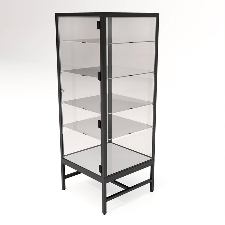 Glass Showcase Tower with 4 Adjustable Glass Shelves - Black