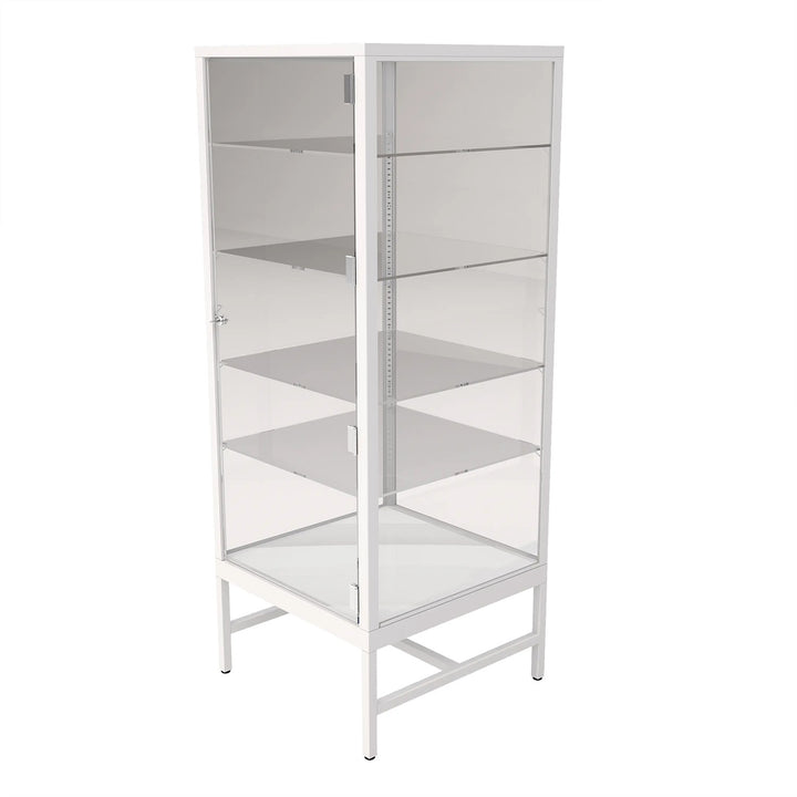 Glass Showcase Tower with 4 Adjustable Glass Shelves - White