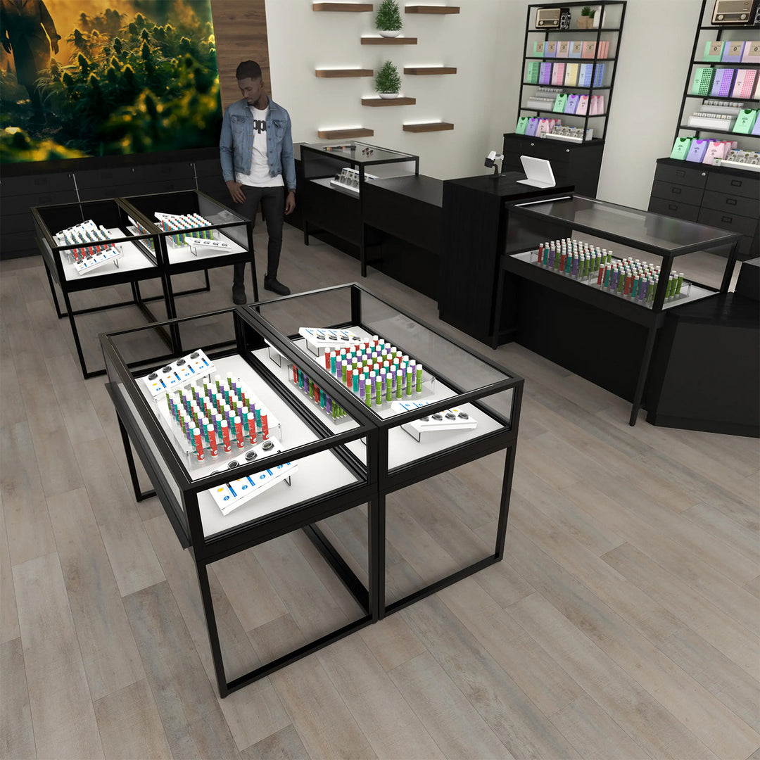 Deluxe Museum Style Glass Showcase - Black