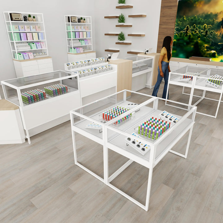 Deluxe Museum Style Glass Showcase - White