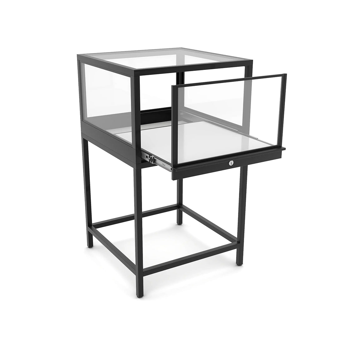 Deluxe 24" Square Corner Pedestal Glass Showcase - Black