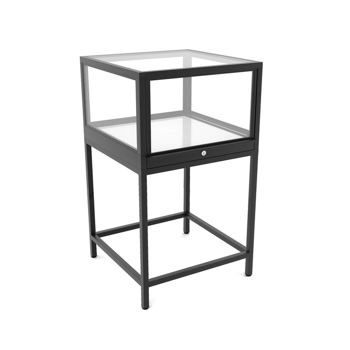 Deluxe 24" Square Corner Pedestal Glass Showcase - Black
