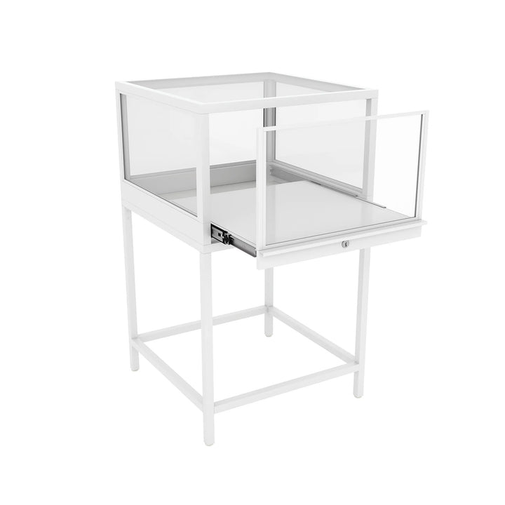 Deluxe 24" Square Corner Pedestal Glass Showcase - White