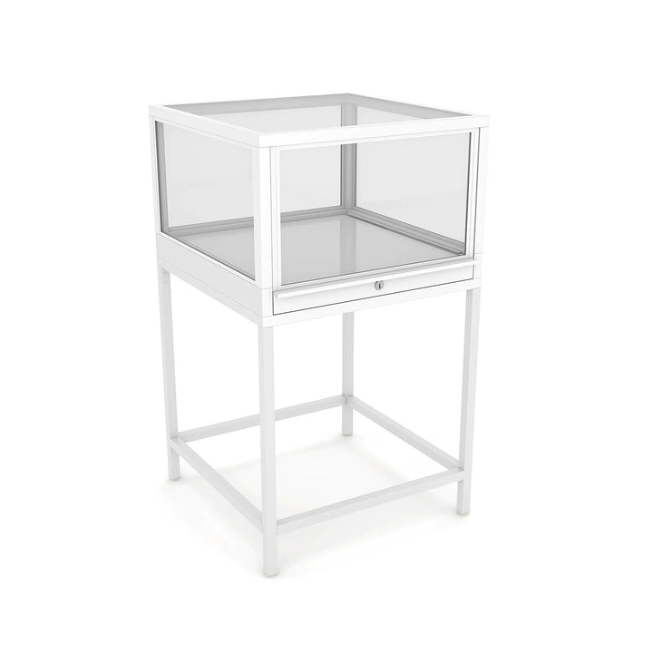Deluxe 24" Square Corner Pedestal Glass Showcase - White