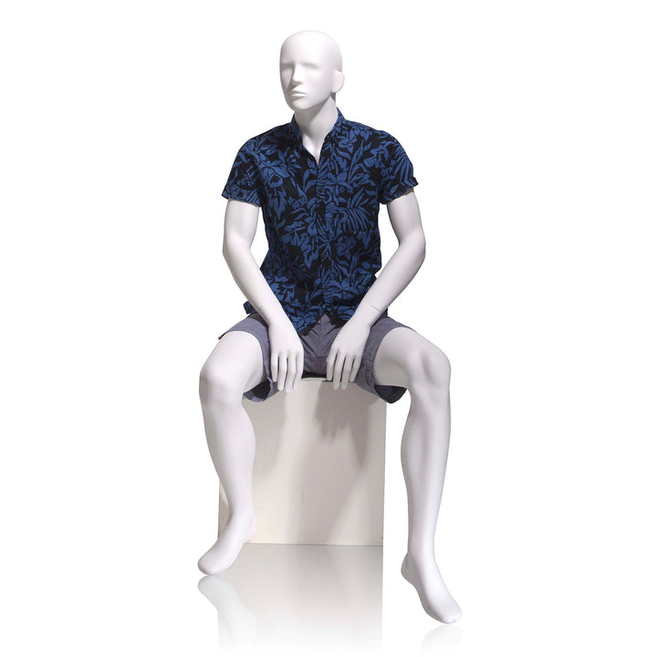 Gene Male Mannequin, Cameo White, Abstract Head, Seated 5H
