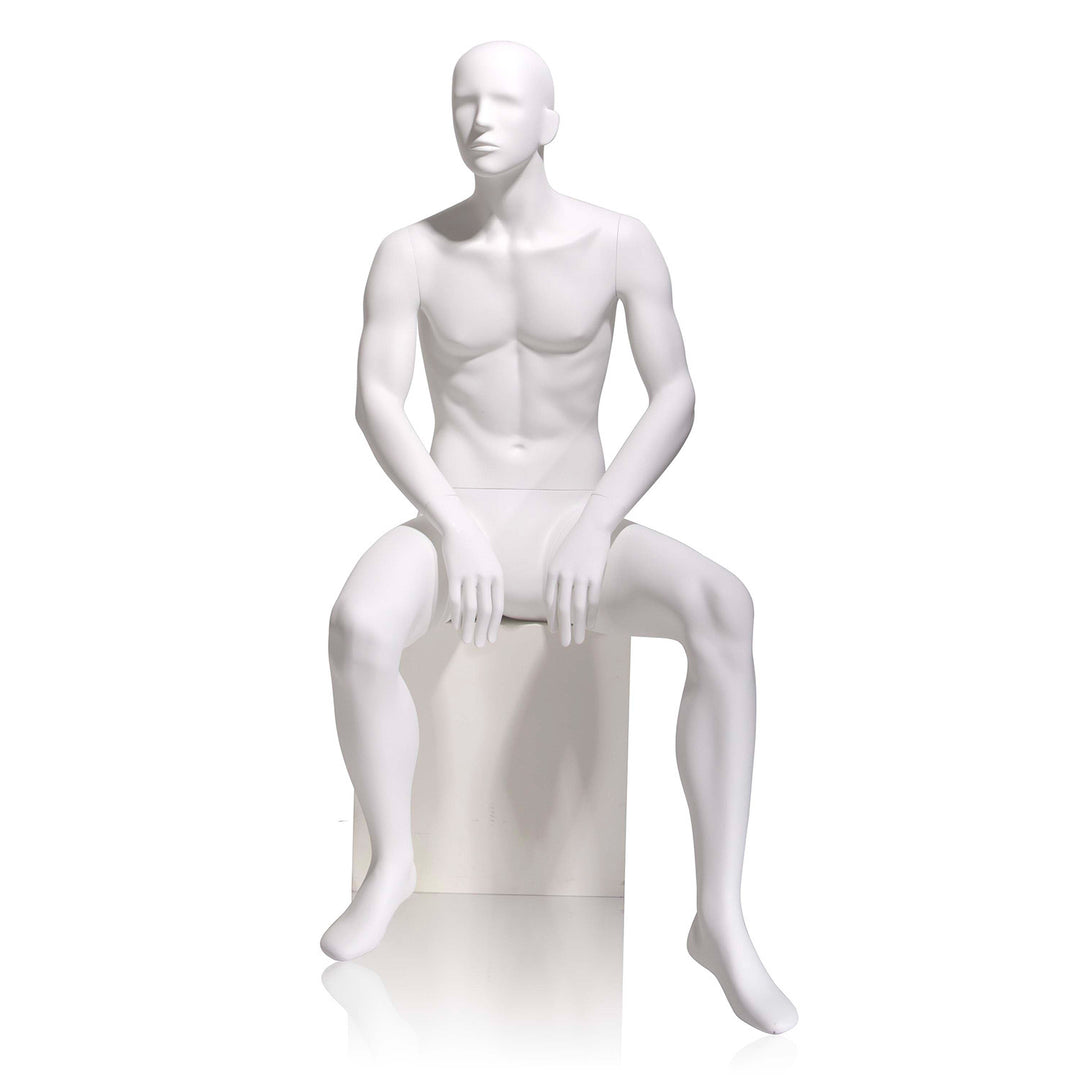 Gene Male Mannequin, Cameo White, Abstract Head, Seated 5H