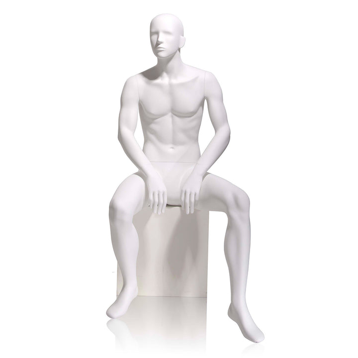 Gene Male Mannequin, Cameo White, Abstract Head, Seated 5H
