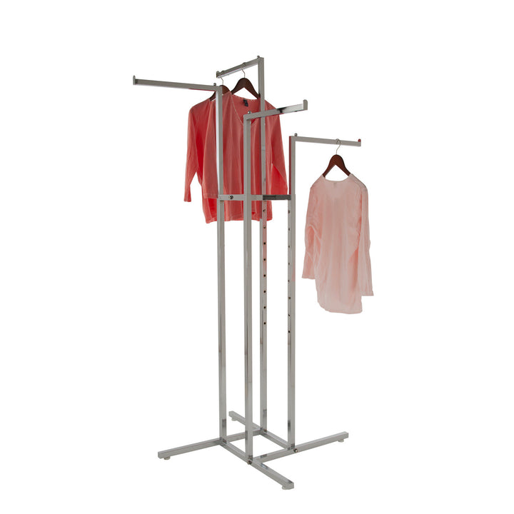 4-Way Garment Rack with Straight Arms - Square Tubing